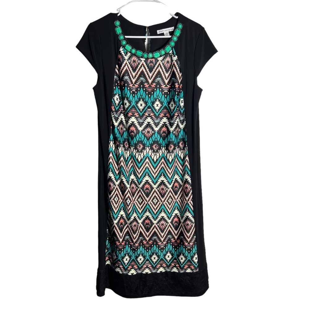 Madison Leigh Aztec Print Jewel Neckline Midi Dress, 14